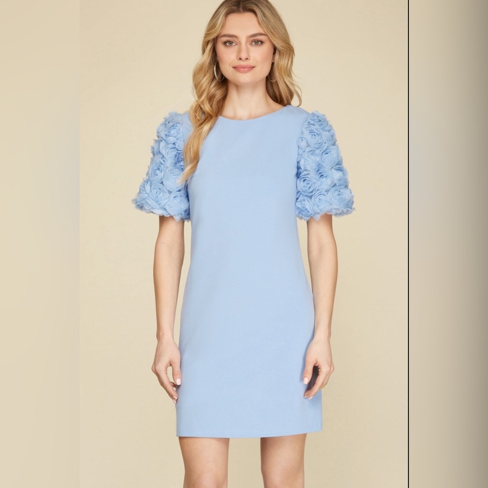 3D Floral Puff Sleeve Dress